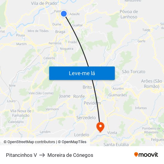 Pitancinhos V to Moreira de Cónegos map