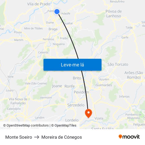 Monte Soeiro to Moreira de Cónegos map