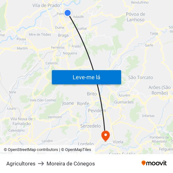 Agricultores to Moreira de Cónegos map