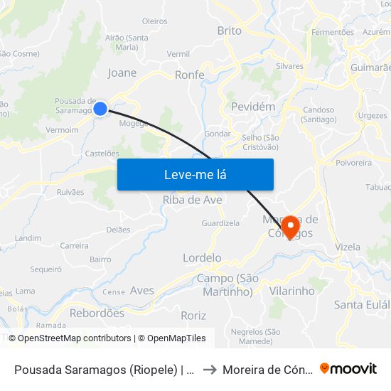 Pousada Saramagos (Riopele) | Correios to Moreira de Cónegos map