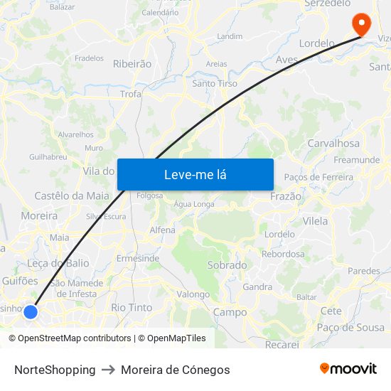 NorteShopping to Moreira de Cónegos map