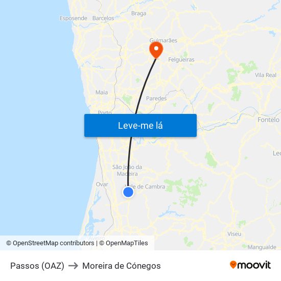 Passos (OAZ) to Moreira de Cónegos map