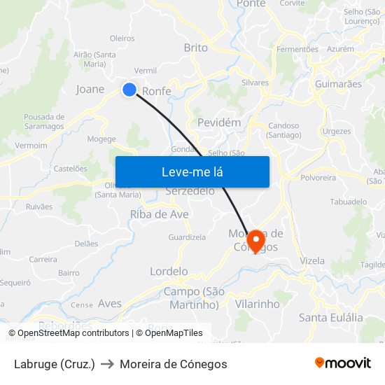 Labruge (Cruz.) to Moreira de Cónegos map