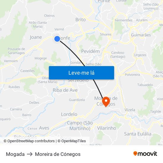 Mogada to Moreira de Cónegos map