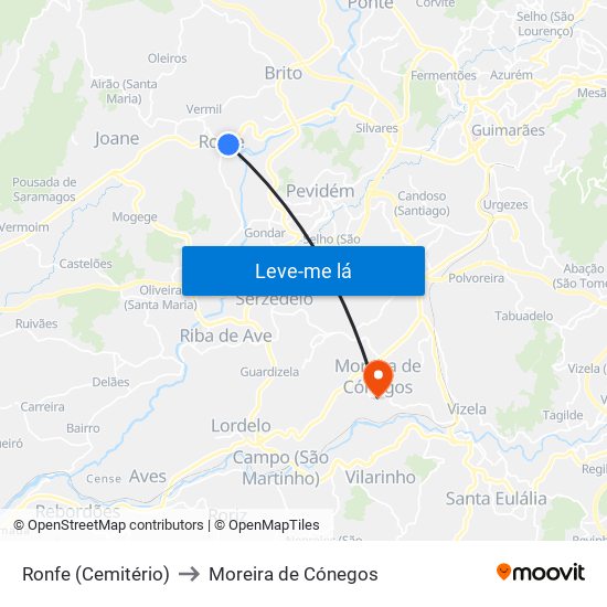 Ronfe (Cemitério) to Moreira de Cónegos map