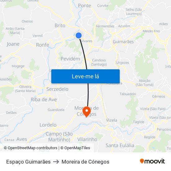 Espaço Guimarães to Moreira de Cónegos map
