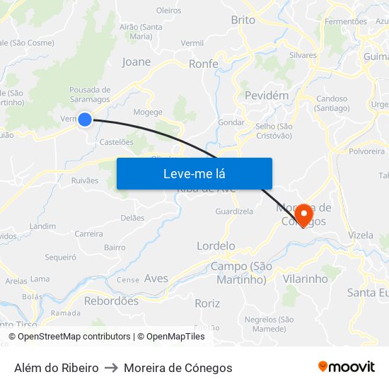 Além do Ribeiro to Moreira de Cónegos map