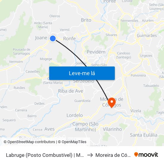 Labruge (Posto Combustível) | Monte do Rio to Moreira de Cónegos map