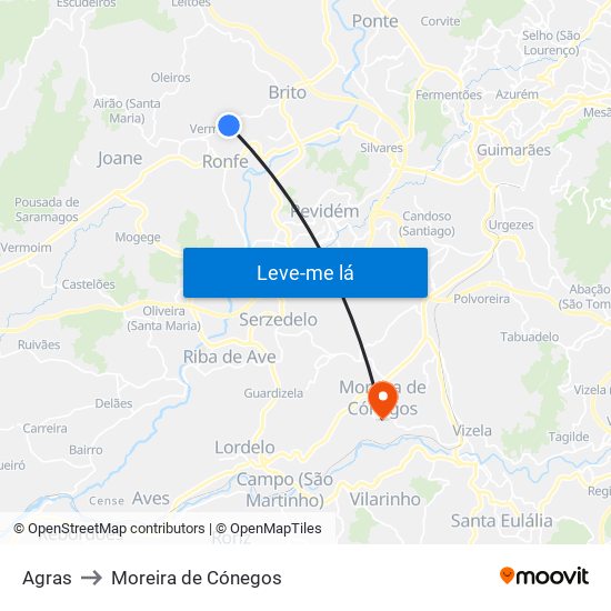Agras to Moreira de Cónegos map