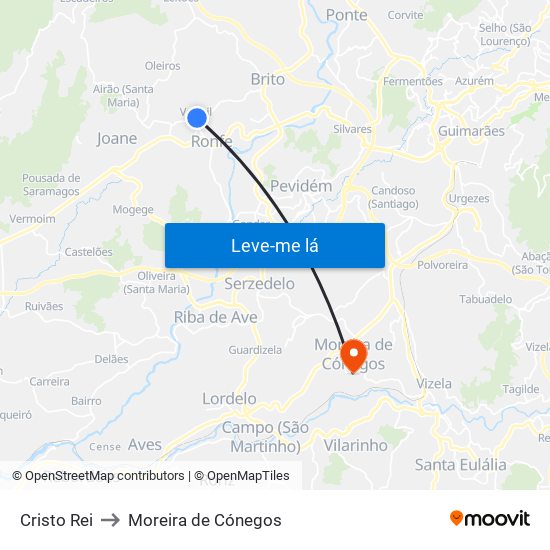 Cristo Rei to Moreira de Cónegos map
