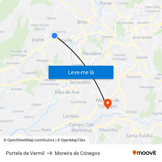 Portela de Vermil to Moreira de Cónegos map