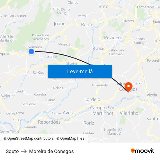 Souto to Moreira de Cónegos map