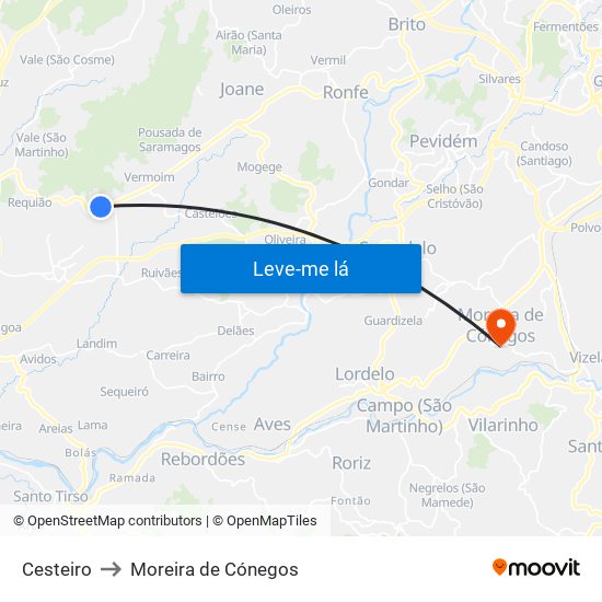 Cesteiro to Moreira de Cónegos map