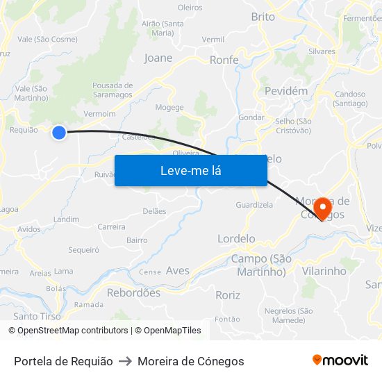 Portela de Requião to Moreira de Cónegos map