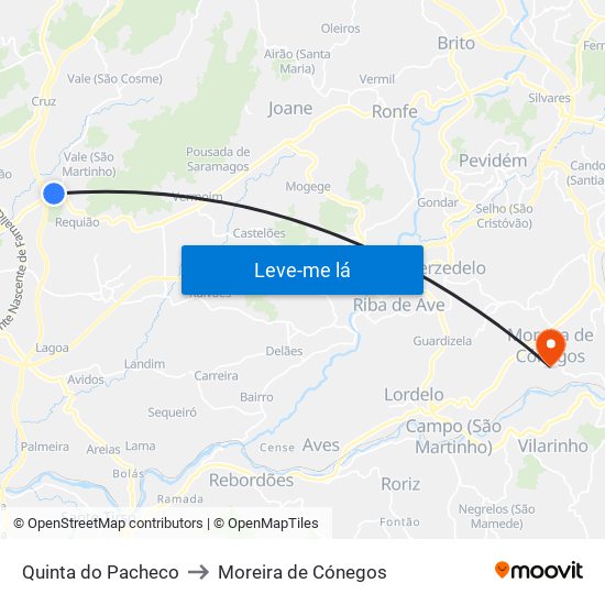 Quinta do Pacheco to Moreira de Cónegos map