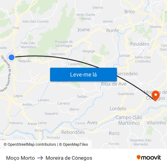 Moço Morto to Moreira de Cónegos map