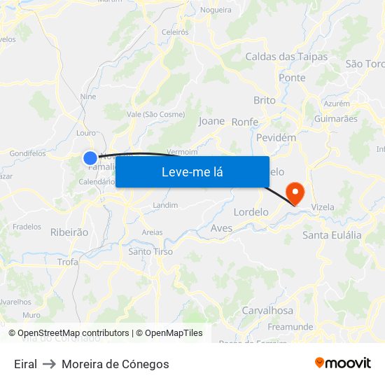 Eiral to Moreira de Cónegos map