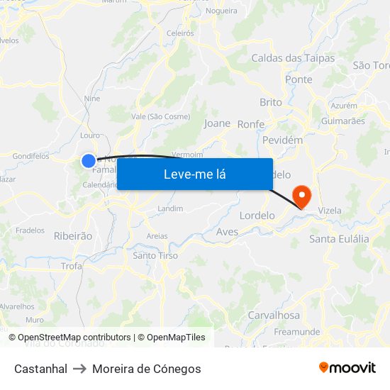 Castanhal to Moreira de Cónegos map