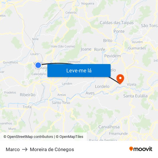 Marco to Moreira de Cónegos map