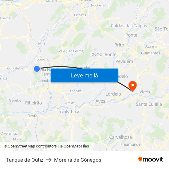 Tanque de Outiz to Moreira de Cónegos map
