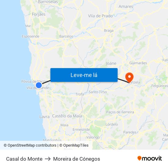 Casal do Monte to Moreira de Cónegos map