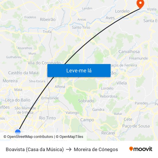 Boavista (Casa da Música) to Moreira de Cónegos map