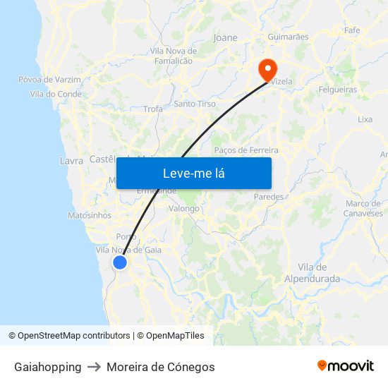 Gaiahopping to Moreira de Cónegos map