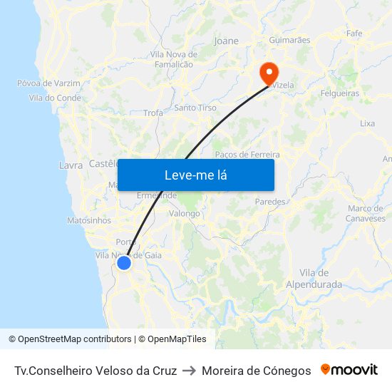 Tv.Conselheiro Veloso da Cruz to Moreira de Cónegos map