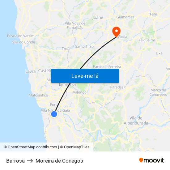 Barrosa to Moreira de Cónegos map