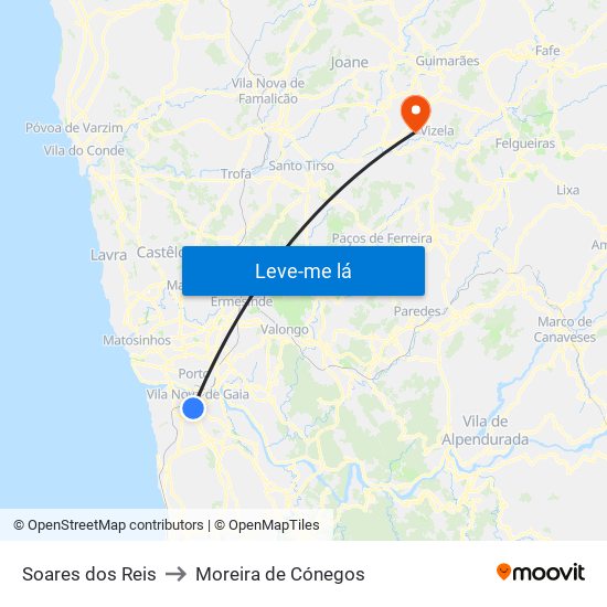 Soares dos Reis to Moreira de Cónegos map