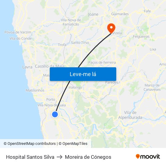 Hospital Santos Silva to Moreira de Cónegos map