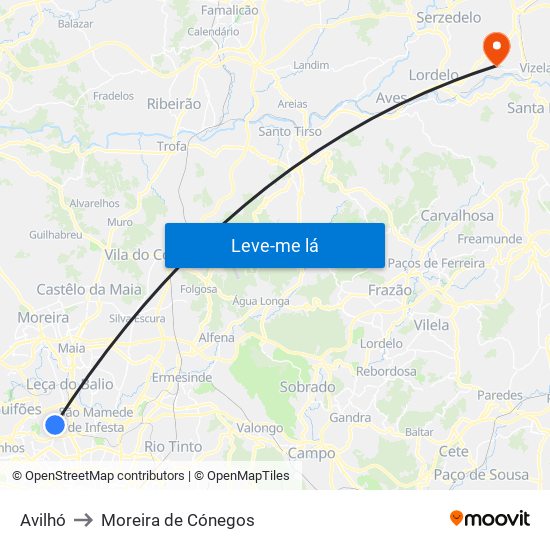 Avilhó to Moreira de Cónegos map