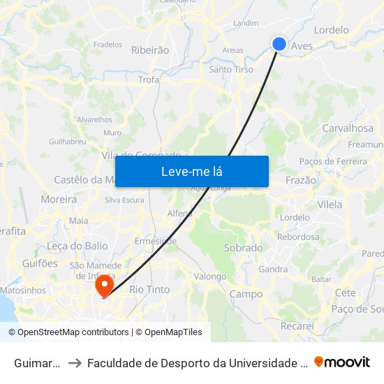 Guimarães to Faculdade de Desporto da Universidade do Porto map