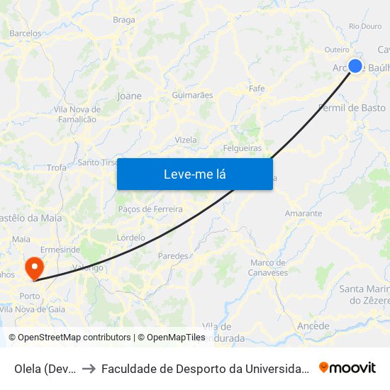 Olela (Devesa) to Faculdade de Desporto da Universidade do Porto map