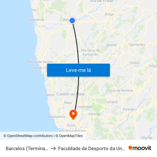 Barcelos (Terminal Rodoviário) to Faculdade de Desporto da Universidade do Porto map