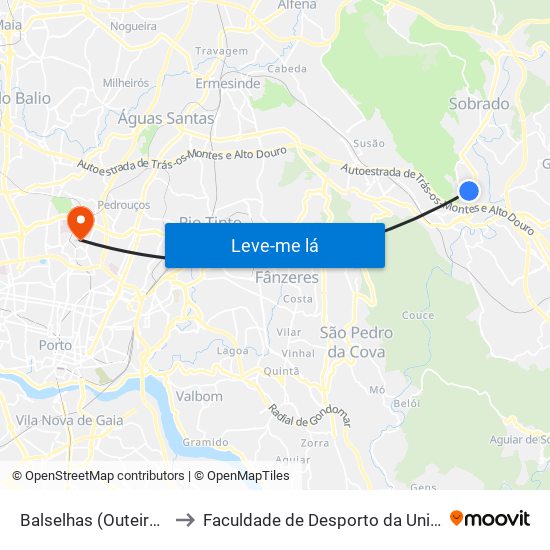Balselhas (Outeiro do Moinho) to Faculdade de Desporto da Universidade do Porto map
