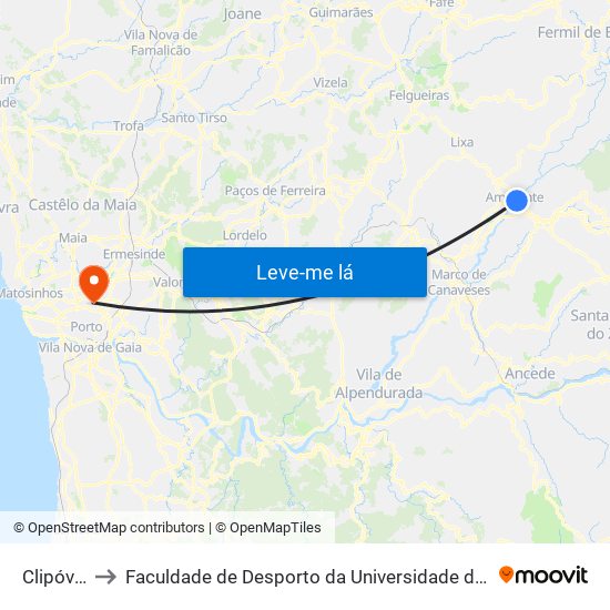 Clipóvoa to Faculdade de Desporto da Universidade do Porto map