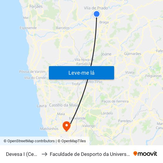 Devesa I (Cemitério) to Faculdade de Desporto da Universidade do Porto map