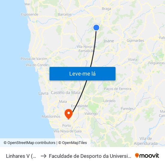 Linhares V (Marco) to Faculdade de Desporto da Universidade do Porto map