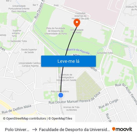 Polo Universitário to Faculdade de Desporto da Universidade do Porto map