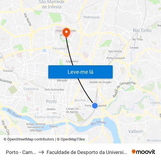 Porto - Campanhã to Faculdade de Desporto da Universidade do Porto map