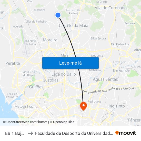 EB 1 Bajouca to Faculdade de Desporto da Universidade do Porto map