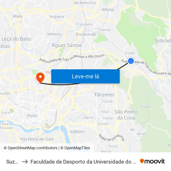 Suzão to Faculdade de Desporto da Universidade do Porto map