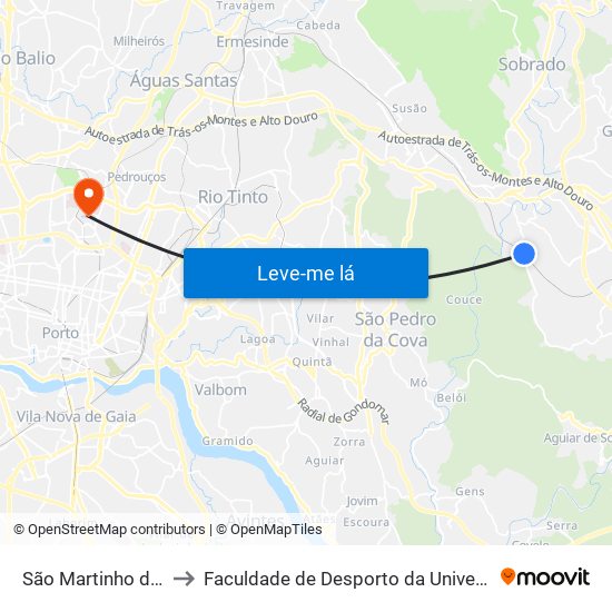 São Martinho do Campo to Faculdade de Desporto da Universidade do Porto map