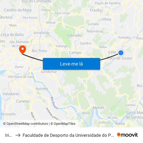 Irivo to Faculdade de Desporto da Universidade do Porto map