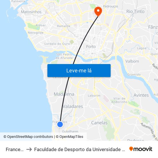 Francelos to Faculdade de Desporto da Universidade do Porto map