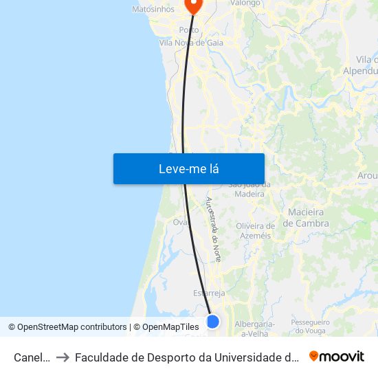 Canelas to Faculdade de Desporto da Universidade do Porto map