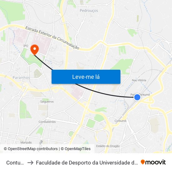Contumil to Faculdade de Desporto da Universidade do Porto map