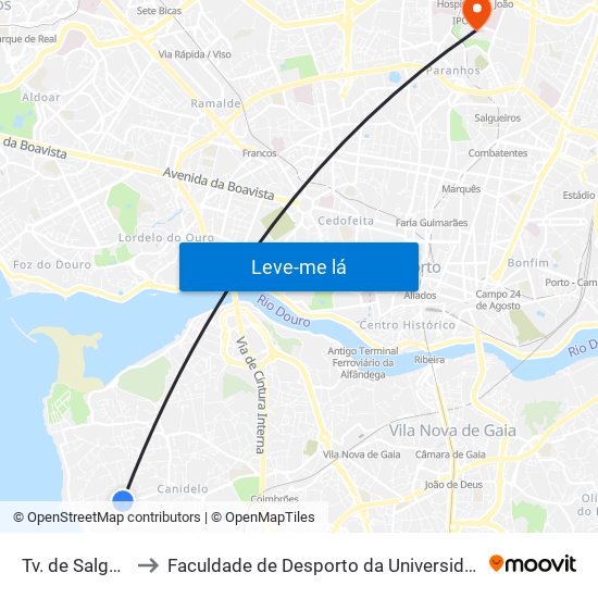 Tv. de Salgueiros to Faculdade de Desporto da Universidade do Porto map