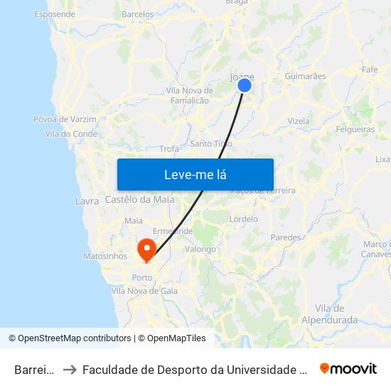 Barreiros to Faculdade de Desporto da Universidade do Porto map